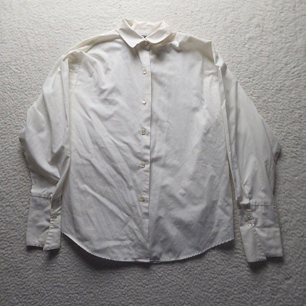 Latte Dress Shirt Mens L White Solid Regular Fit Long Sleeve Woven Button Front